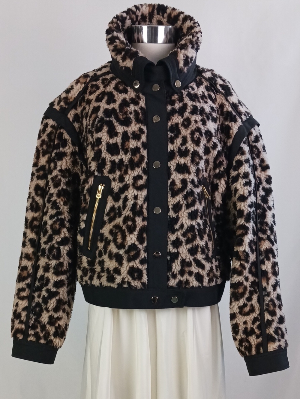 VERONICA BEARD ANIMAL PRINT FAUX FUR BOMBER JACKET